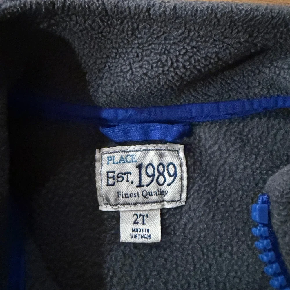 The Childrens Place Boys Fleece Jacket Gray Blue Full Zip Mock Neck 2T